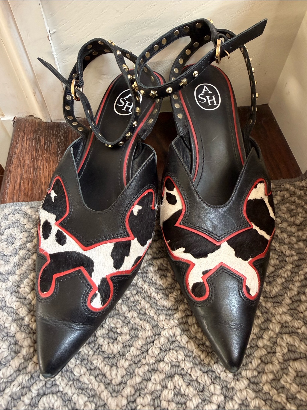 Ash Charlize Cowhide-Accent Star Stud Slingback Mule